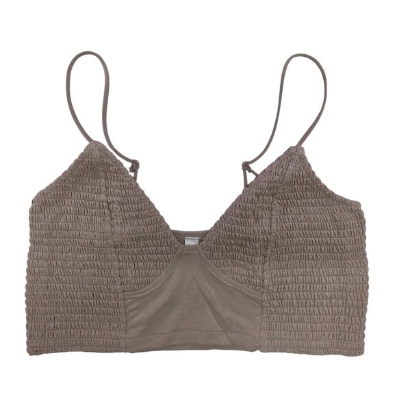 Zenana Smocked Bralette Top Spaghetti Straps Stretchy  Mocha/Taupe Women XL New - Picture 1 of 8